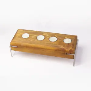 Modern Rustic 4-Tea Light Centerpiece – Wood Plank with Clear Acrylic Stand 480 EGP