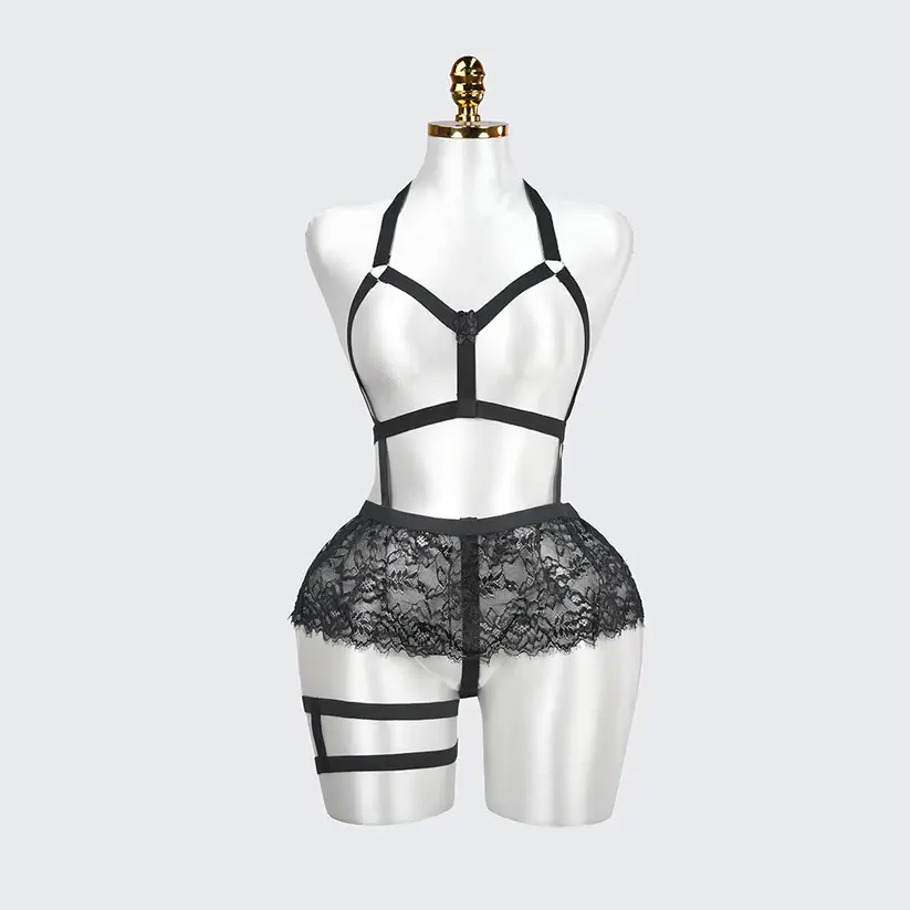 Plus Size Cutout Cupless Lingerie Skirt Set