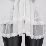 Lace Embroidery Deep V See-Through Babydoll Skirt