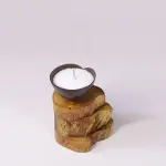 Coconut Shell Candle on Stacked Wood Base – Rustic Tropical Votive Holder