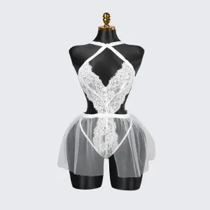 Plus Size White Sheer Mesh Bodysuit