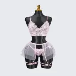 Plus Size Sheer Lace Bra Panty Set with Mesh Skirt