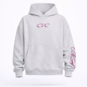 EVE's Boxy Pink on Grey hoodie