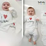 طقم مواليد قطن ١٠ قطع ، مستشفى وسبوع علبة من شيك بيبي ، منقط I love mommy ، هدية