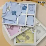 طقم مواليد قطن ١٠ قطع ، مستشفى وسبوع علبة من شيك بيبي ، منقط تاج مطرز ، هدية