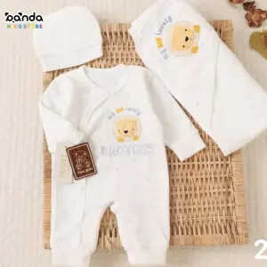 طقم مواليد ٣ قطع قطن مضلع ، مستشفى وسبوع اقتصادي ، كوفرتة وسلوبيت وطاقية ، اسد تو جيرلز