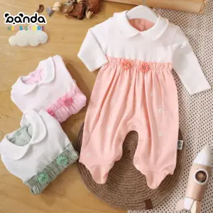 سلوبيت قطن بناتي نص ابيض نص ملون ، وردة بارزة شيك بيبي