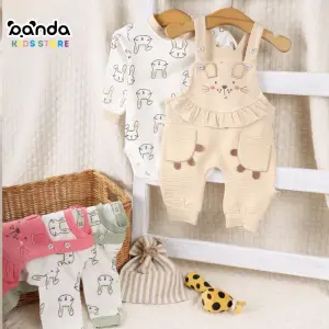 طقم سلوبيت قطعتين قطن جاكار مضلع ، ارنب اذن بارزة جيب حوافر ليندو