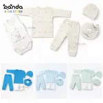طقم مواليد ٥ قطع قطن ، بيجامة كم وسلوبيت كات داخلي وطاقية وبافيتا، فيل بلونة
