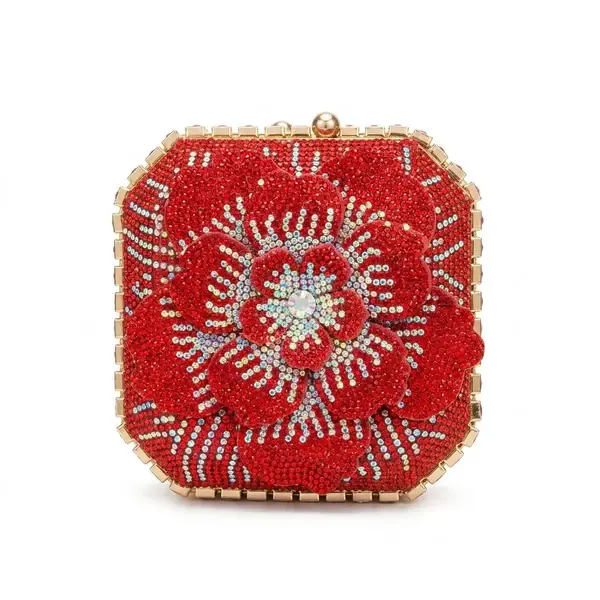 Camellia Floral Crystal-Embellished Evening Bag VS-63