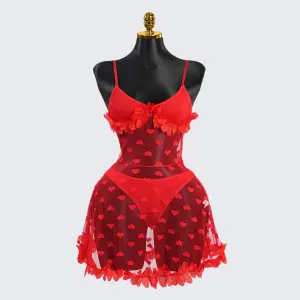 Red See-Through Ruffled Dress