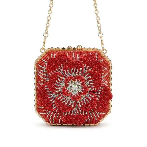 Camellia Floral Crystal-Embellished Evening Bag VS-63