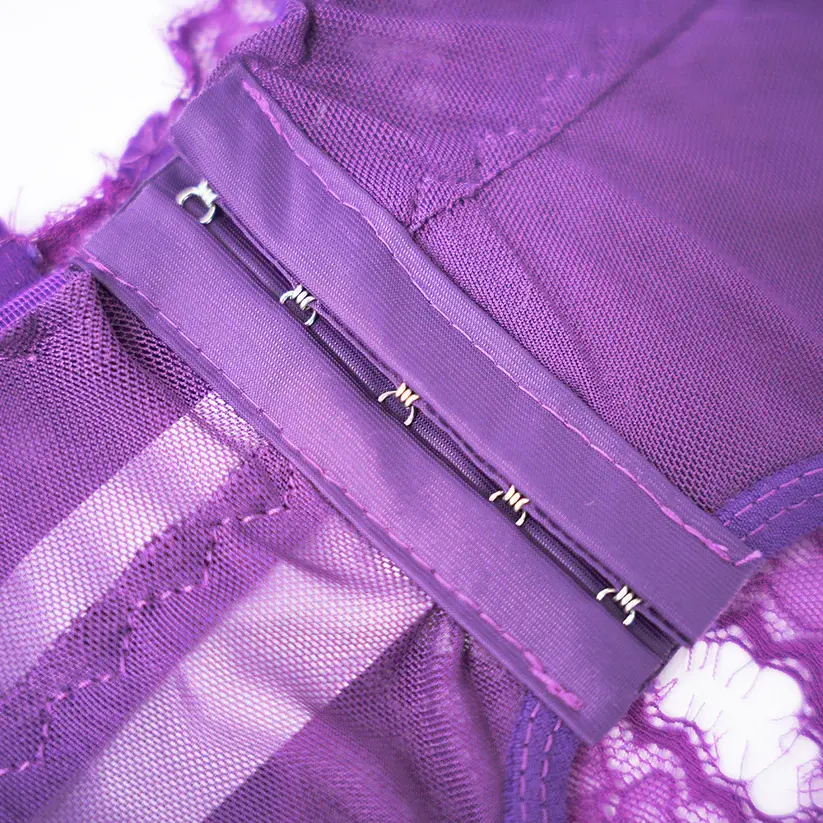 Purple Lace Embroidered Stockings Bra Panty Set