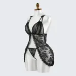 Sexy Black Lace Embroidery Sheer Seduction Babydoll Lingerie