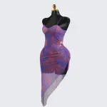 Colorful Elastic See-Through High Slit Suspender Dress