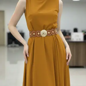Wide Embellished Belt with Statement Round Buckle BT-12