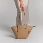 Geometric Bucket Shoulder Bag - cafe