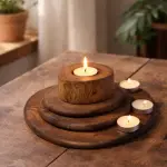 Handmade Layered Wooden Candle Holder – Natural Elegance for Every Corner