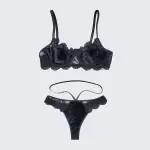 Velvet Lace Trim Sexy Plush See Through Push Up Bra Panty Set