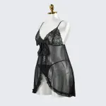 Black Lace Embroidery See-through Hollow Babydolls Lingerie