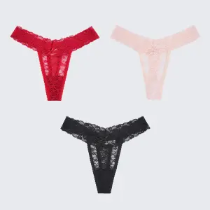 Plus Size Sheer Lace Thong Women's Sexy Lingerie Panty Set