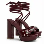 Wraparound Block Heel Studded Sandal C-102