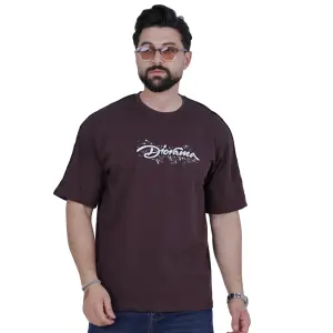 Brown Chest Print Oversize T-Shirt