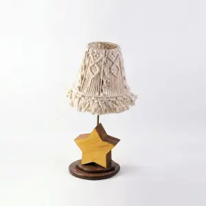 Handmade Boho Wooden Star Table Lamp with Macrame Shade