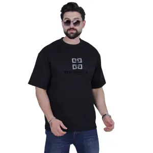 Black Chest and Back Print Oversize T-Shirt