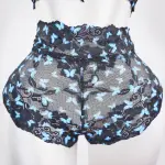 Blue Butterfly Print Sheer Black Mesh Bra Panty Set