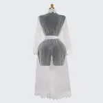 White Long-Sleeved See-through Lace Robe