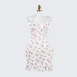 Deep V Rose Print Chemise Spaghetti Strap Slip Dress