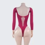 Rhinestone Long Sleeve Bodysuit Cutout See-Through Lingerie