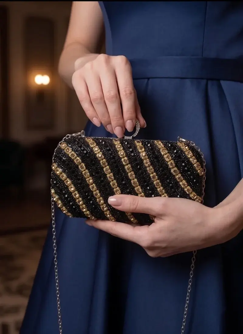 Beaded Handbag with Diagonal Stripes VS-49