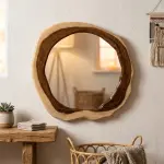 Handmade Organic Natural Wood Live Edge Round Wall Mirror