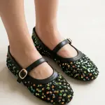 Sparkling Sequin Ballerina Flats with Elegant Strap BN-51