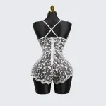 White Lace Embroidery See-Through Hollow Teddy Bodysuit