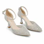 Glittery Rhinestone Pointed-Toe Heels C-125