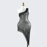 Sparkly Elegant Fringe Mesh Ruffled Sheer Nightwear Dress Lingerie