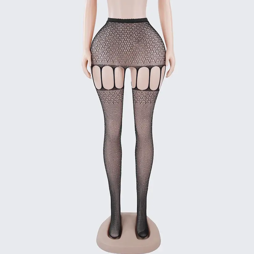 Sexy Mesh Pantyhose with Rhinestone Cutout