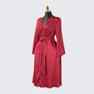 Long Sleeve Satin Lace Robe