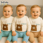 بيجامة قطيفة شتوي بيتي توب ابيض ، تطريز دب وارنب