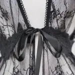 Black Lace Embroidery High Slit See-Through Seduction Negligee Panty Set