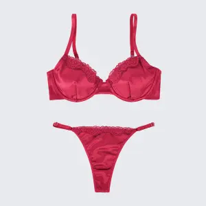 Red Lace Trim Comfort Bra Panty Set
