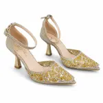 Glittery Rhinestone Pointed-Toe Heels C-125