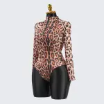 Sexy Leopard Long Sleeve Zipper Bodysuit