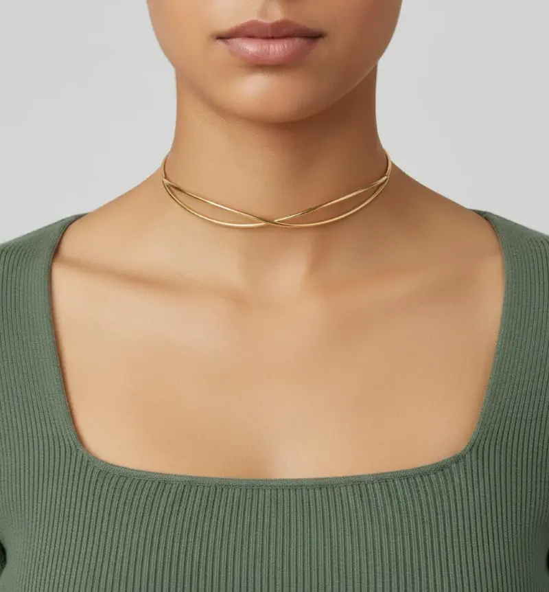 Intertwined Metal Collar Necklace N-70