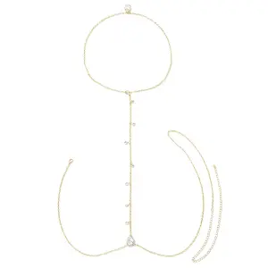 Bridal Back Body Chain with Rhinestone Tassel and Teardrop Waist Chain