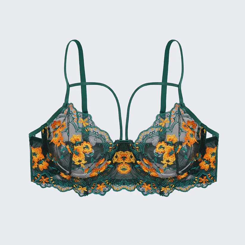 Floral Embroidery Pure & Seductive Bra Thong Lingerie Set