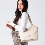 V-Cut Shoulder Bag-beige